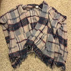 Francesca's Collections Blue and Cream Plaid Poncho